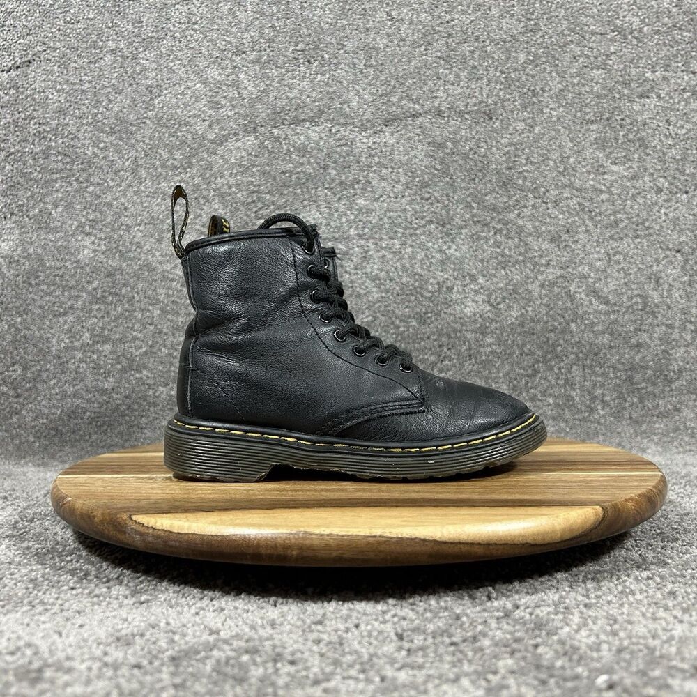 Dr Martens 1460J Youth Size 12 Black Leather Side Zip Lace Up Combat Boots Used